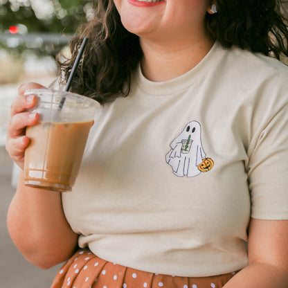 Iced Coffee Ghost Embroidered Tee