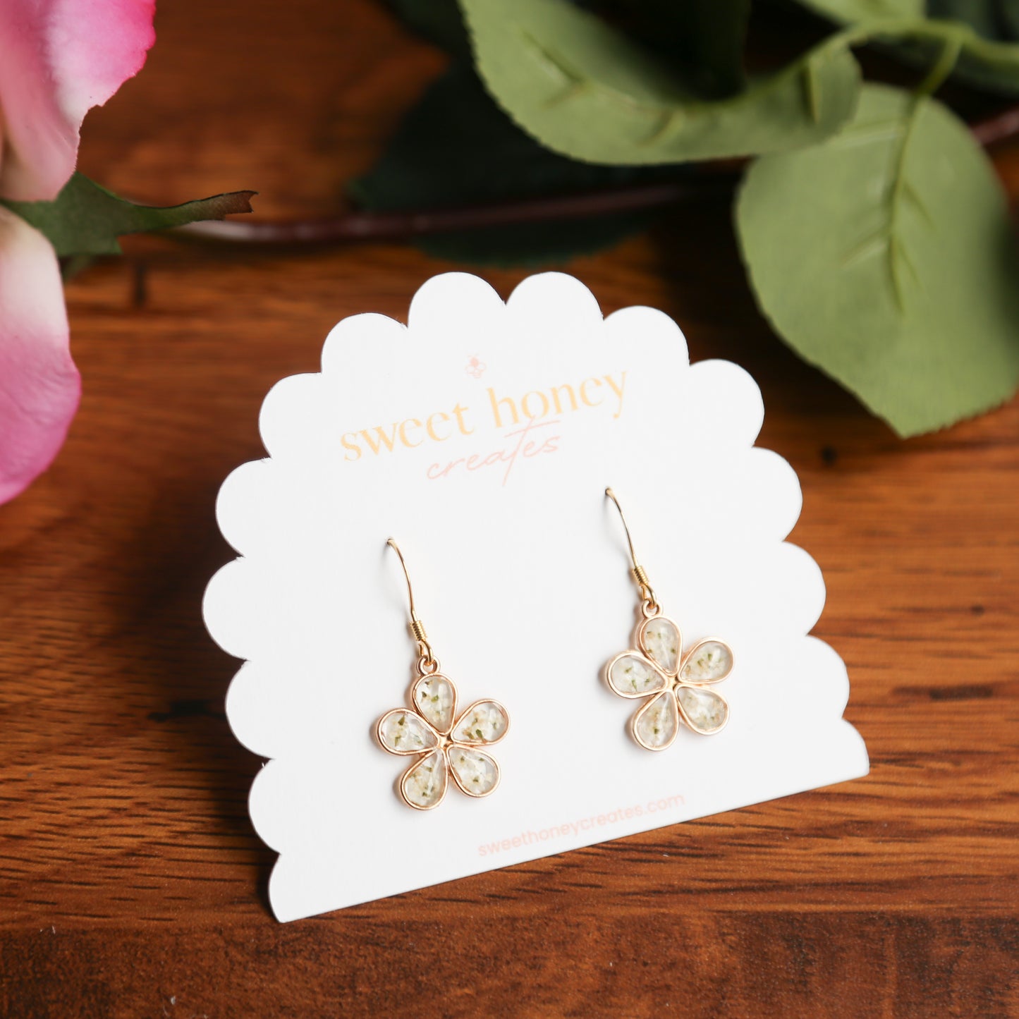 Natural Flower Gold Drop Earrings