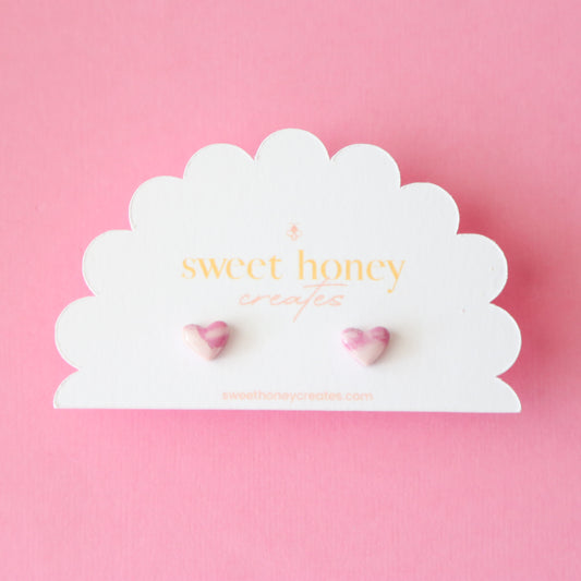 Pink Gem Heart Studs