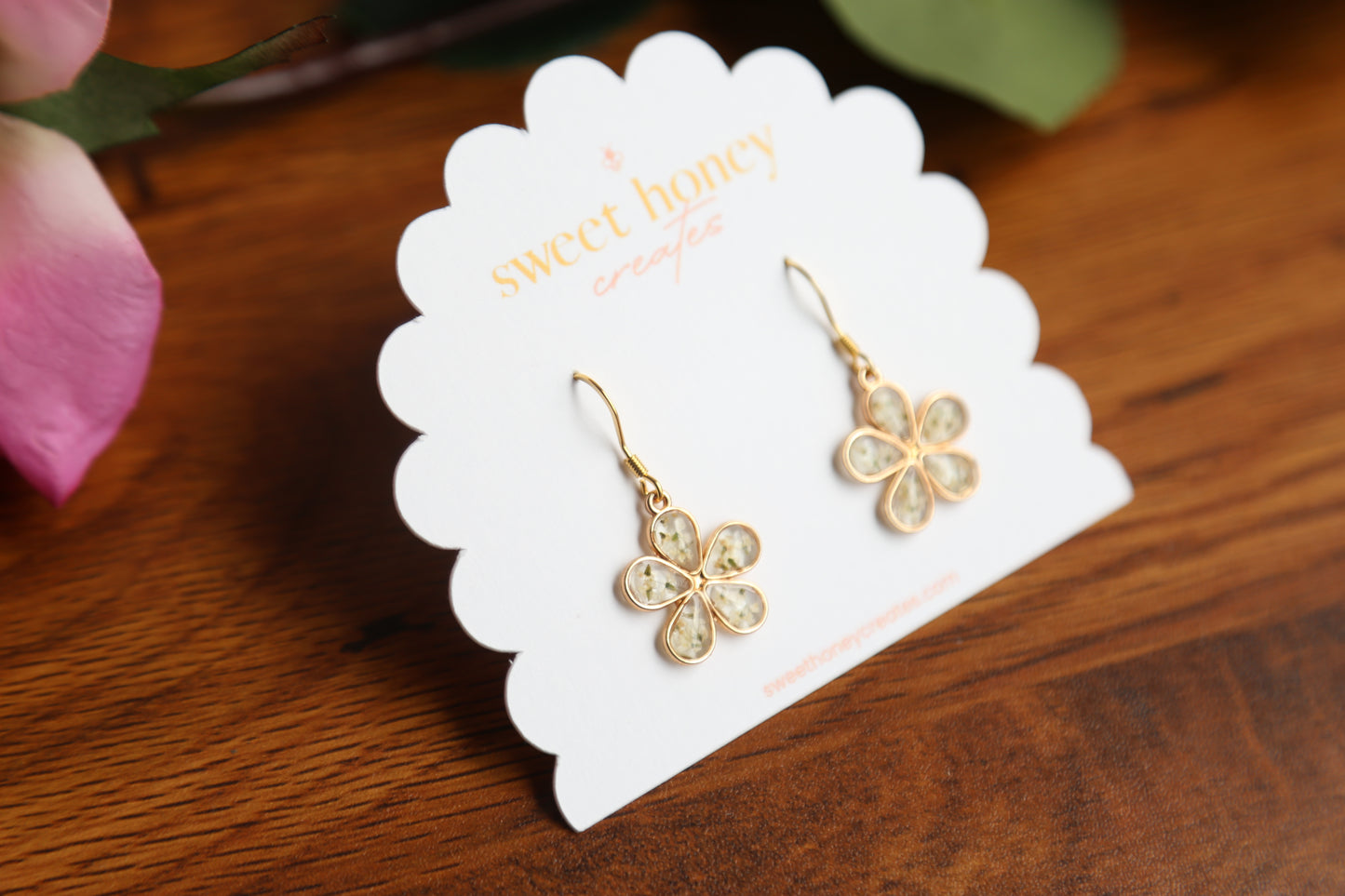 Natural Flower Gold Drop Earrings