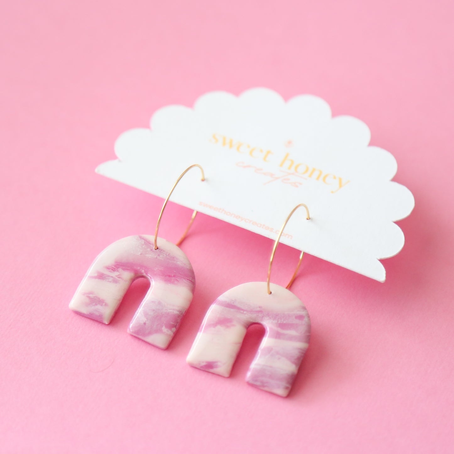 Pink Gem Arch Hoops