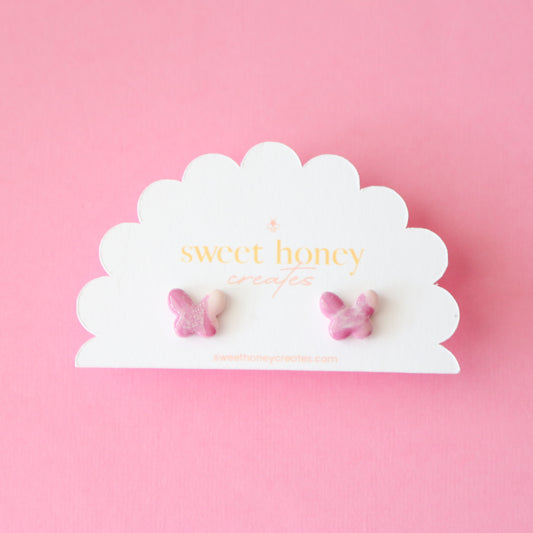 Pink Gem Butterfly Studs