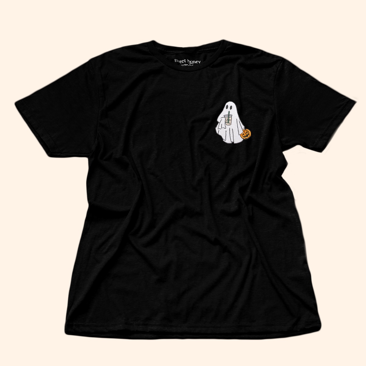 Black Iced Coffee Ghost Embroidered Tee