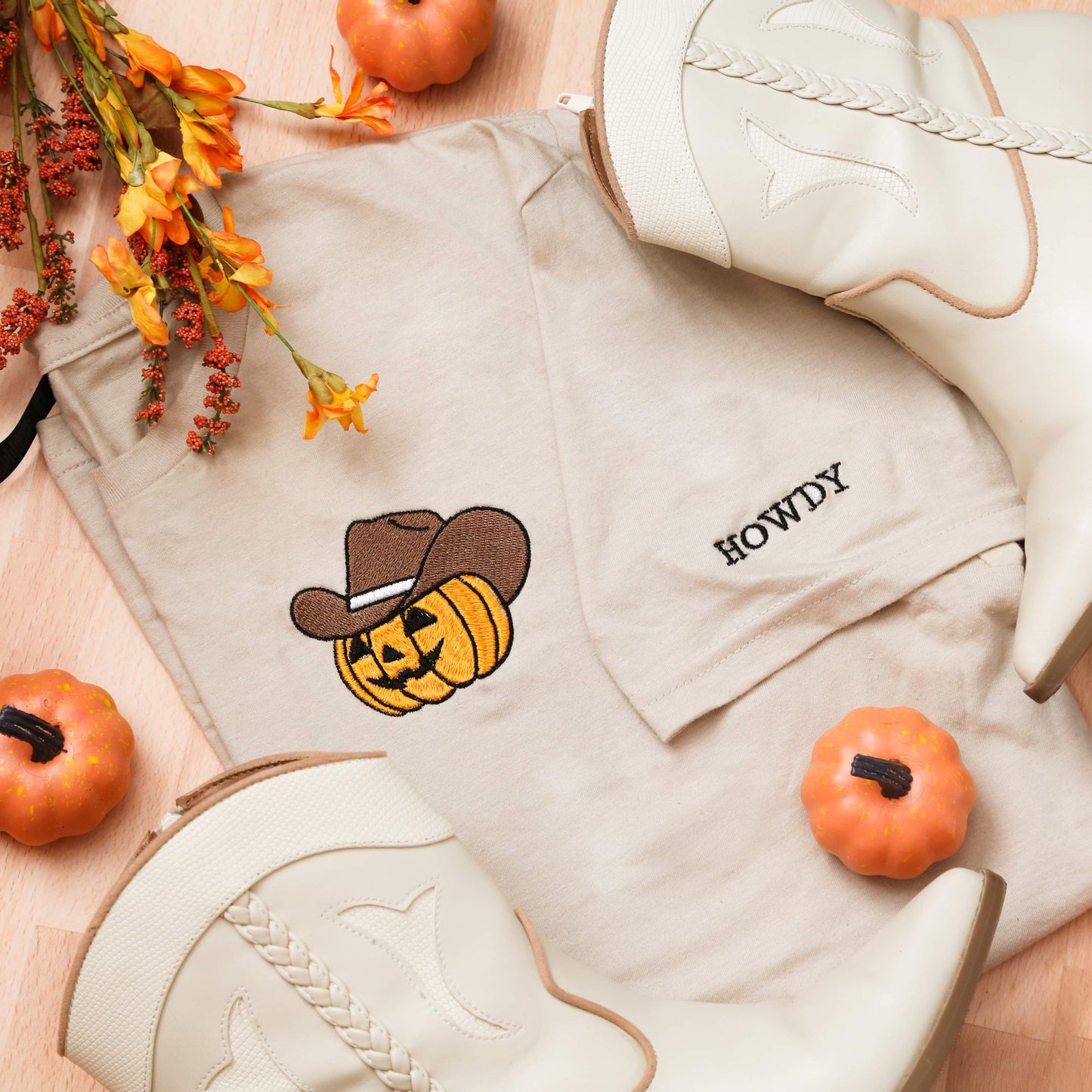 Howdy Pumpkin Embroidered Tee