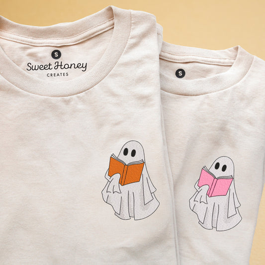 Ghost with Book Embroidered Tee