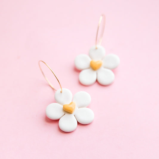 Heart Daisy Clay Earrings